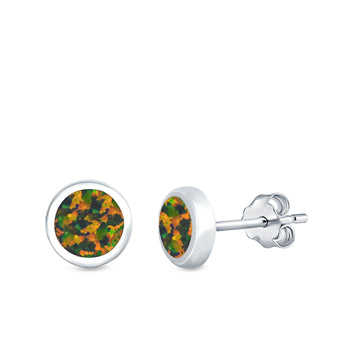 Round Stud Earrings Lab Created Black Opal 925 Sterling Silver (5mm)